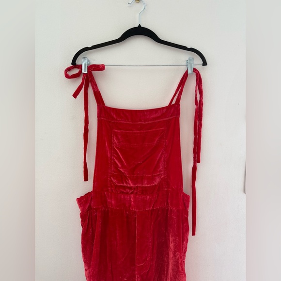 Free People Bold Red Velvet Overalls - Picture 2 of 6